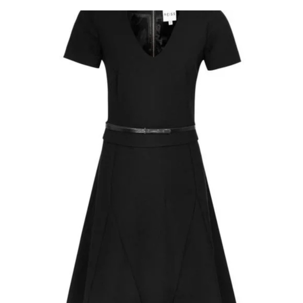 Reiss Tilda Black Short Sleeve V Neck Classic Dress